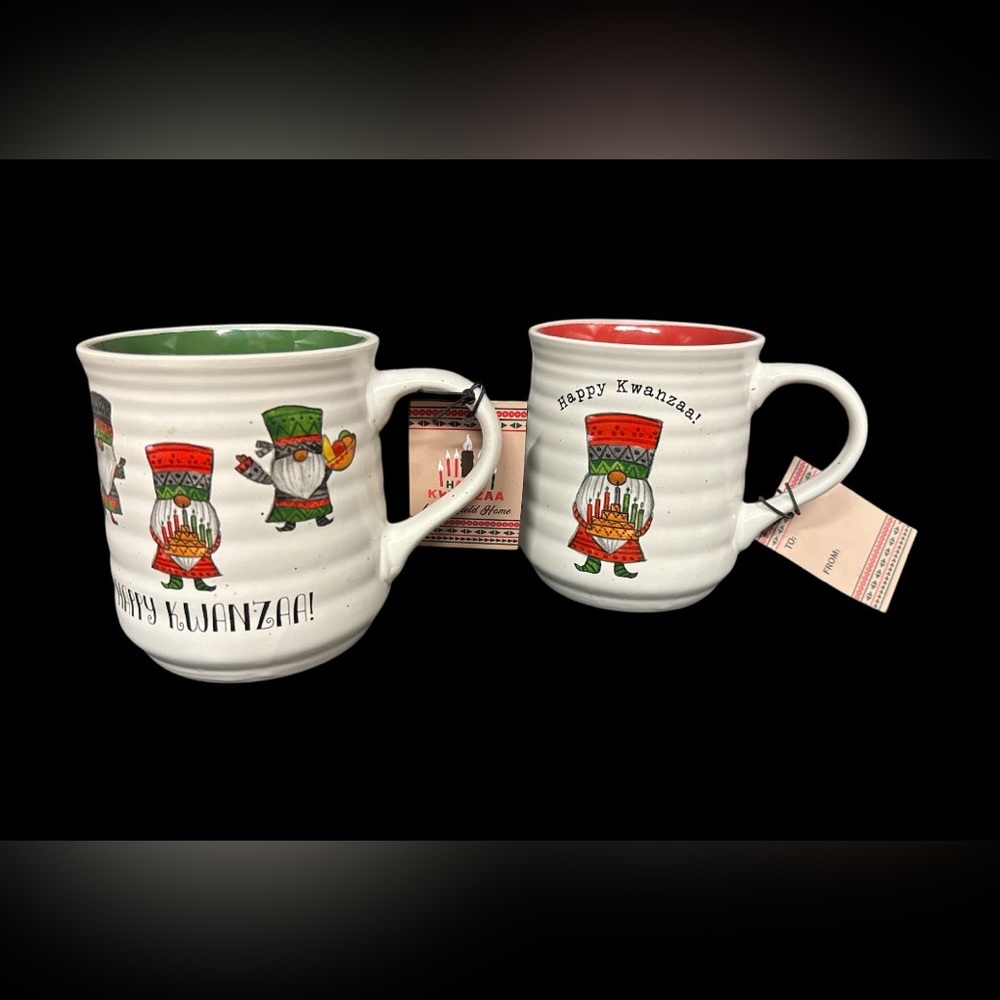 BNWT Pair Sheffield Home Happy Kwanzaa Mugs Gnome Coffee Tea Hot Cocoa Holiday